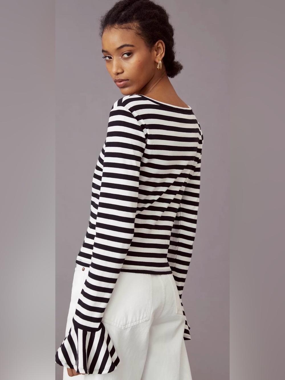 Maeve for Anthropologie Black & White Striped Knit Top – Bell Sleeve | Size XS - Picture 3 of 7